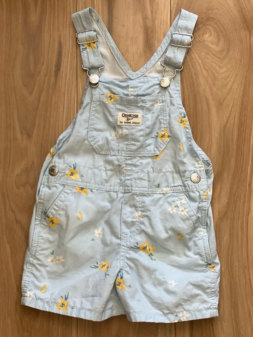 OshKosh B'gosh Blue Floral Shortalls Overalls Size 3T